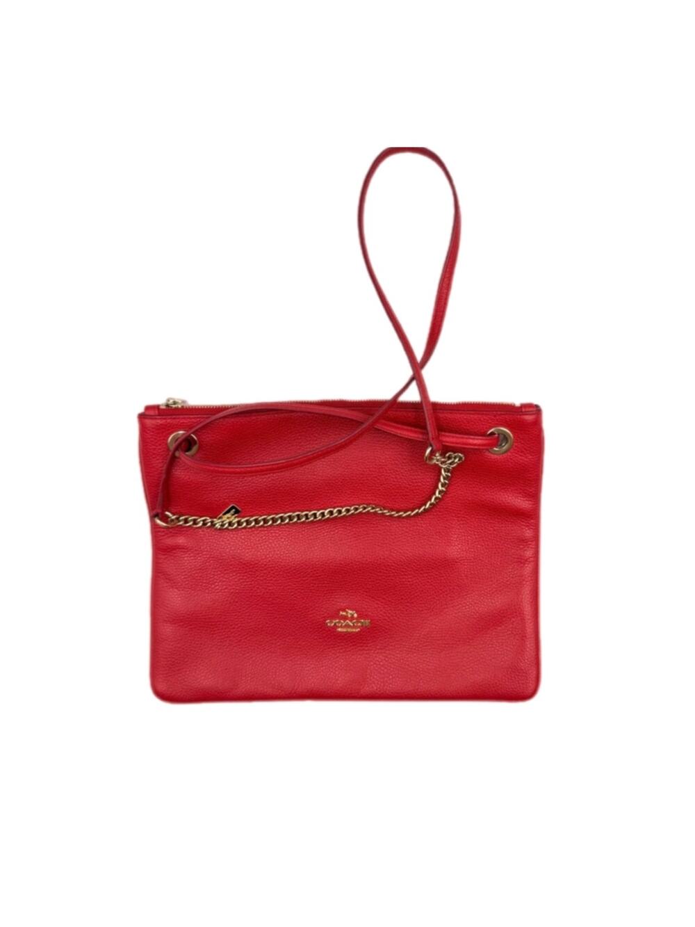 Coach Convertible Red Pebble Leather Gold Chain Adjustable Crossbody Bag Purse